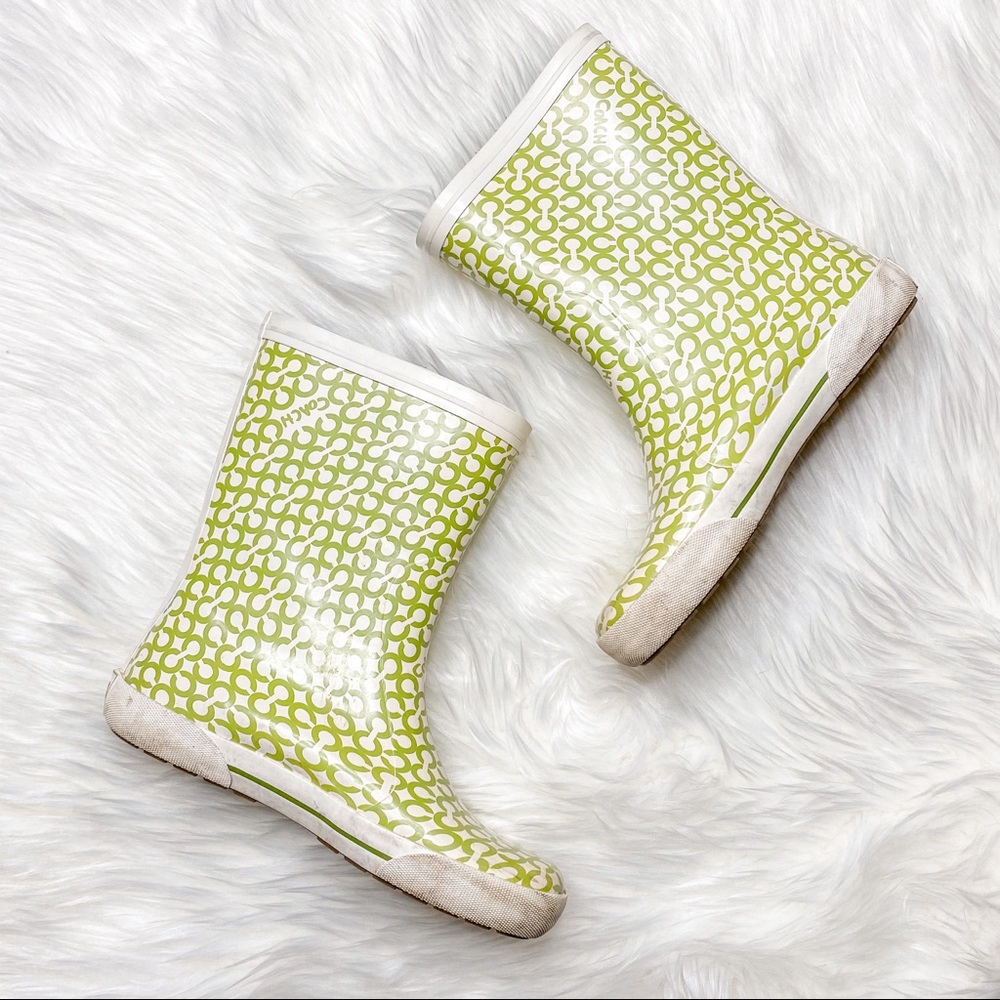 Coach Ursula Rain Boots Green / White Logo Size 6.5 Women’s